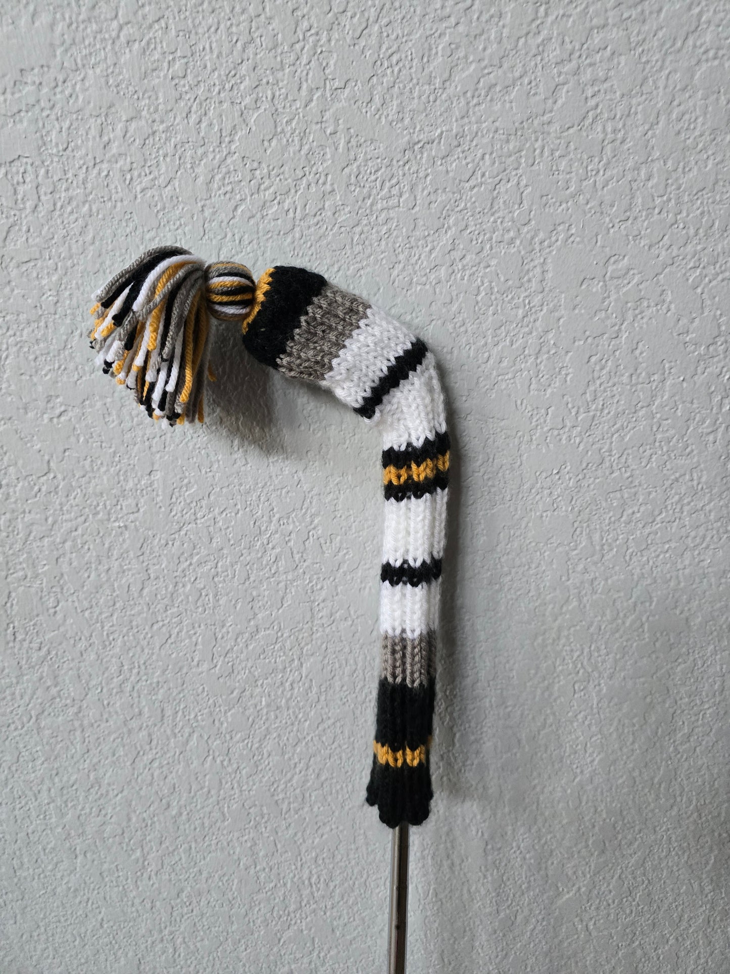 Custom Hand Knit Golf Club Head Cover Retro-Vintage Black, Gray, & White with Tassel for Iron for Dylan