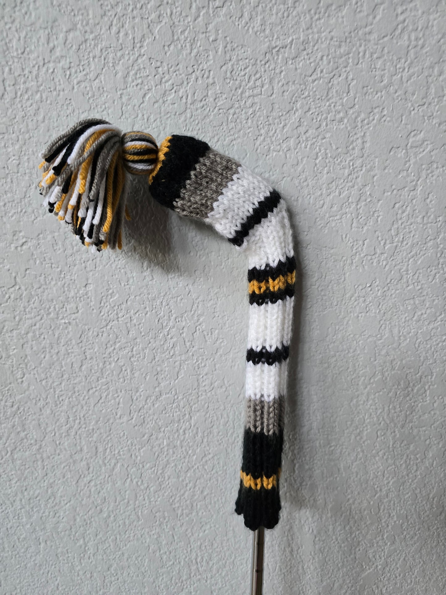 Custom Hand Knit Golf Club Head Cover Retro-Vintage Black, Gray, & White with Tassel for Iron for Dylan