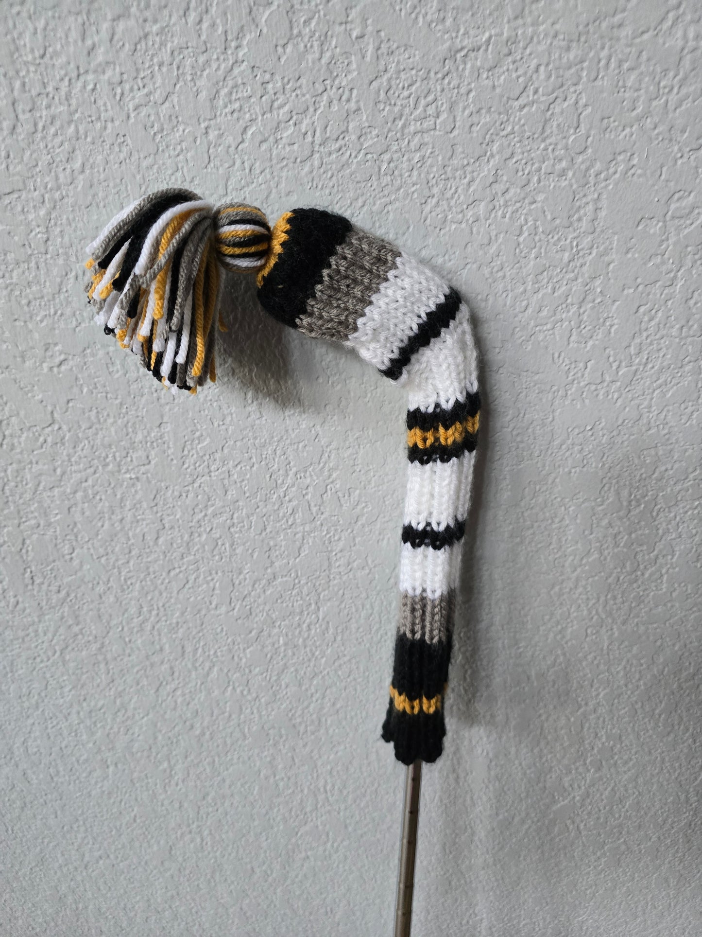 Custom Hand Knit Golf Club Head Cover Retro-Vintage Black, Gray, & White with Tassel for Iron for Dylan