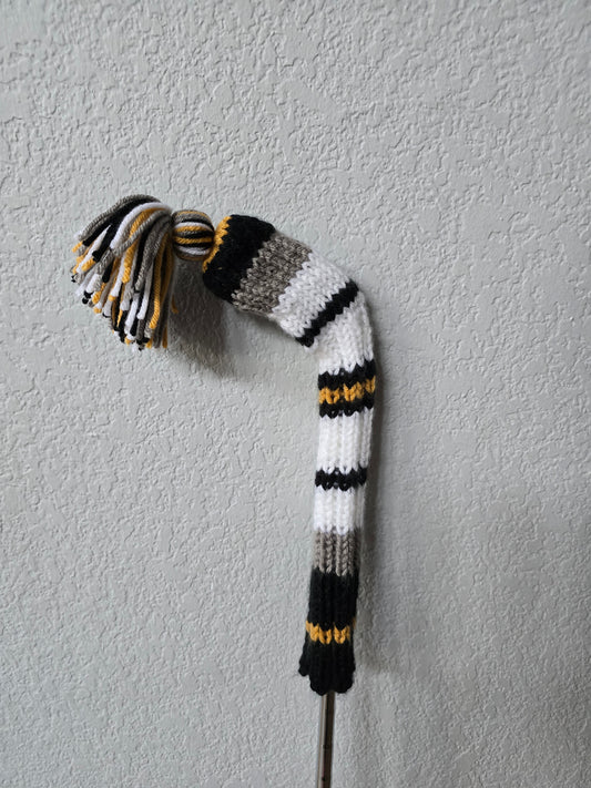 Custom Hand Knit Golf Club Head Cover Retro-Vintage Black, Gray, & White with Tassel for Iron for Dylan