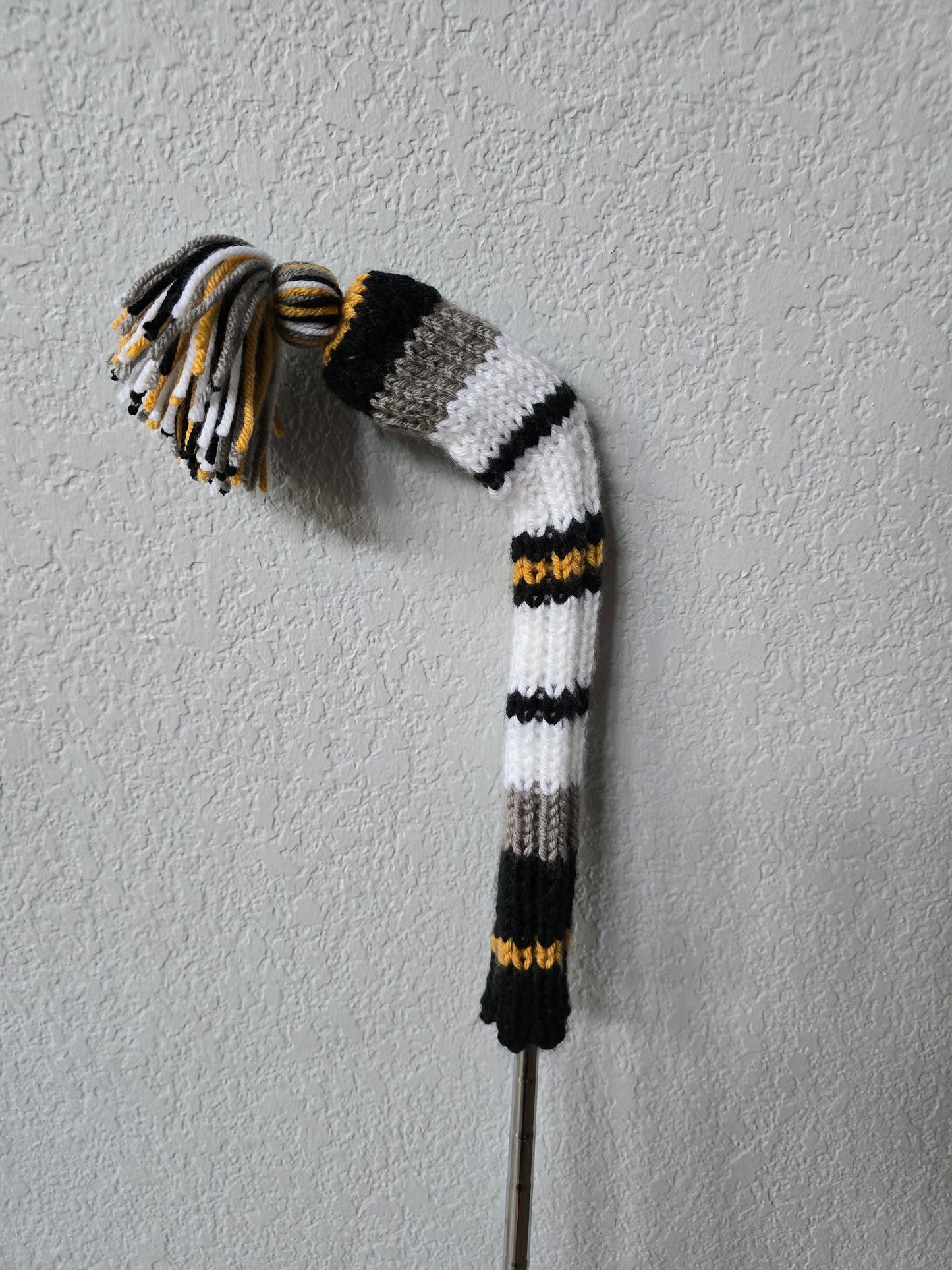 Custom Hand Knit Golf Club Head Cover Retro-Vintage Black, Gray, & White with Tassel for Iron for Dylan