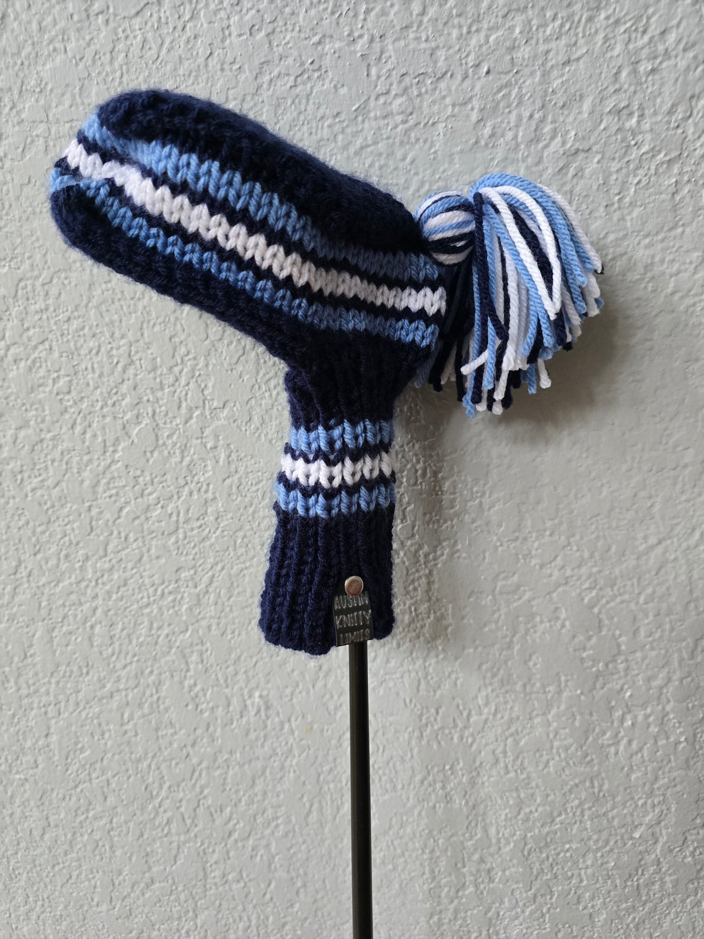 Custom Hand Knit Golf Club Head Cover Retro-Vintage Blue & White for Mallet Putter for Brian