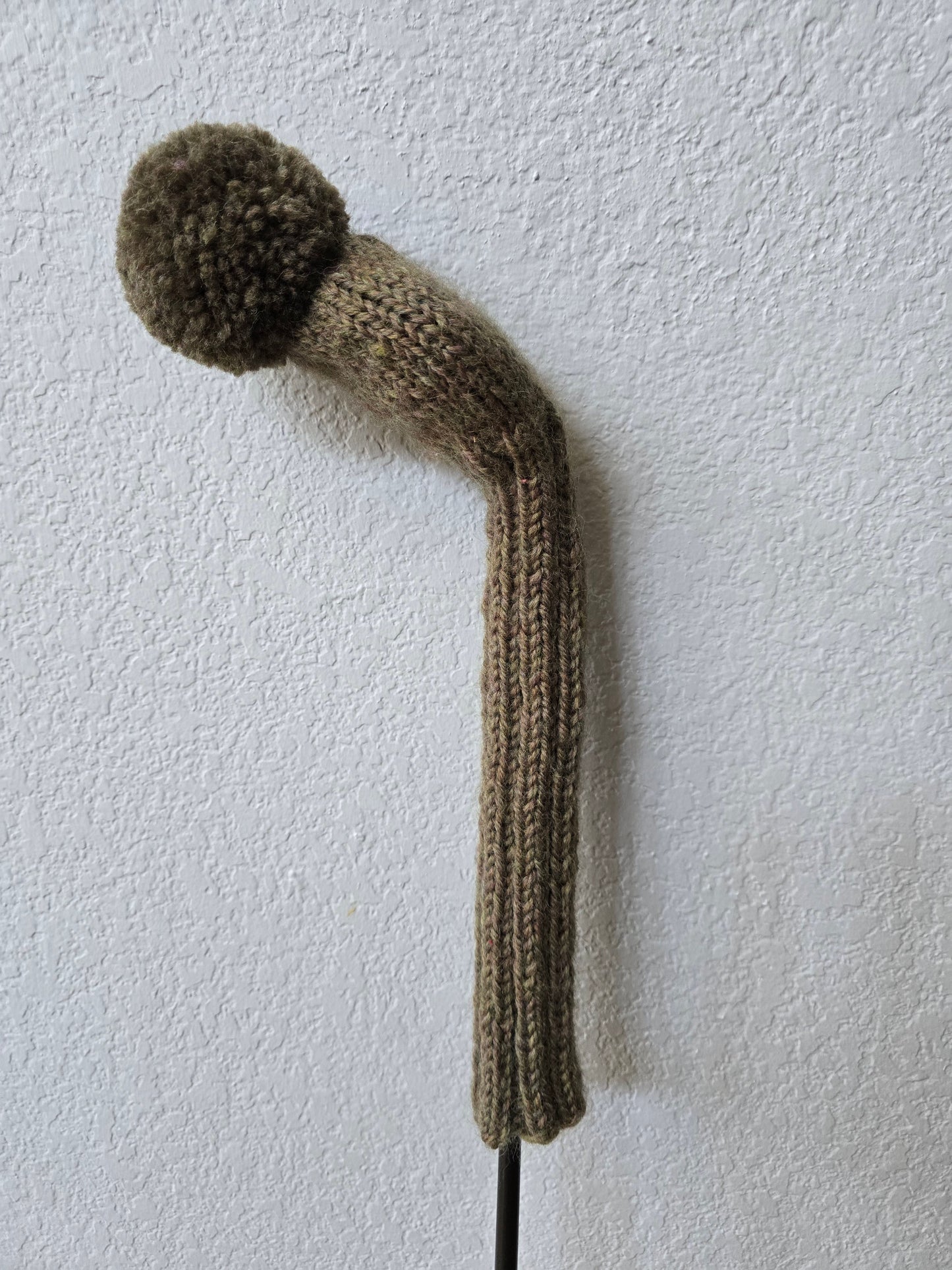 100% Wool Hand Knit Hybrid Golf Club Head Cover Retro-Vintage Olive with Pom Pom