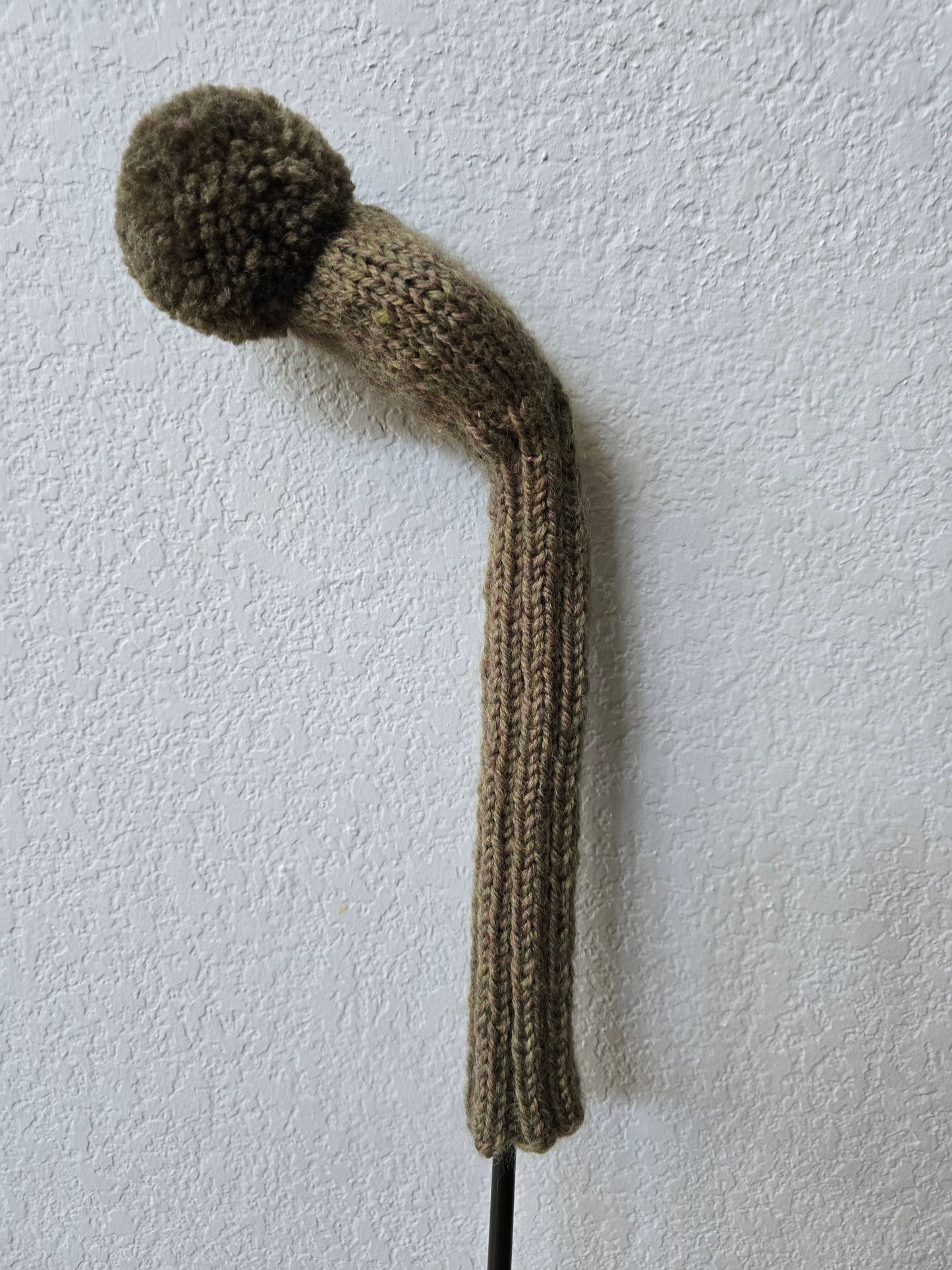 100% Wool Hand Knit Hybrid Golf Club Head Cover Retro-Vintage Olive with Pom Pom