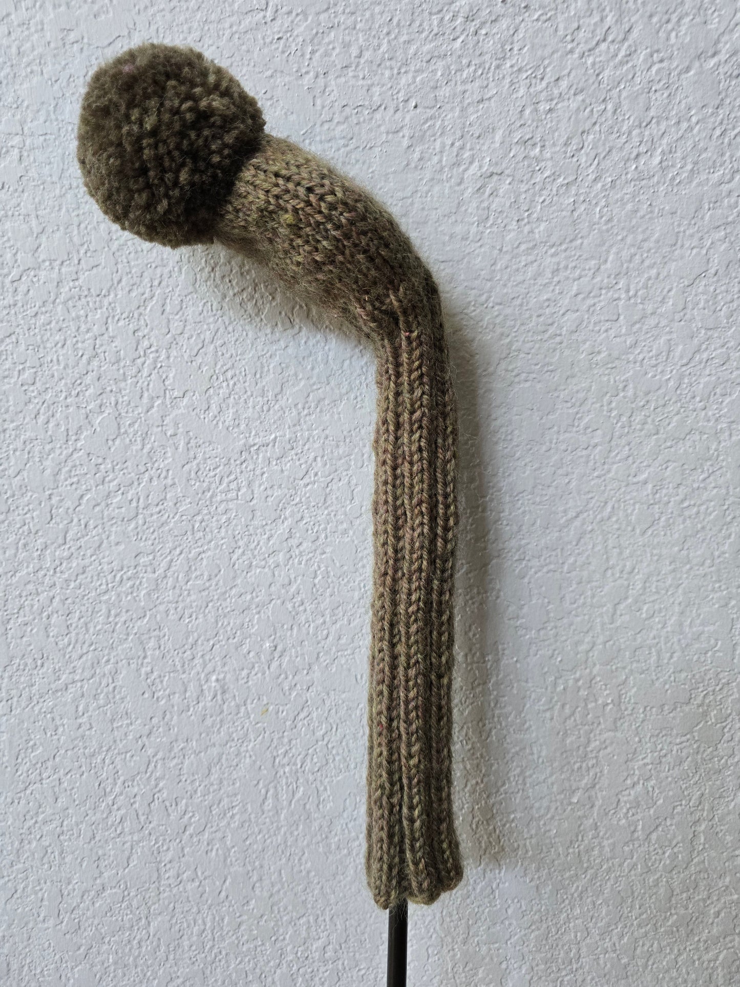 100% Wool Hand Knit Hybrid Golf Club Head Cover Retro-Vintage Olive with Pom Pom