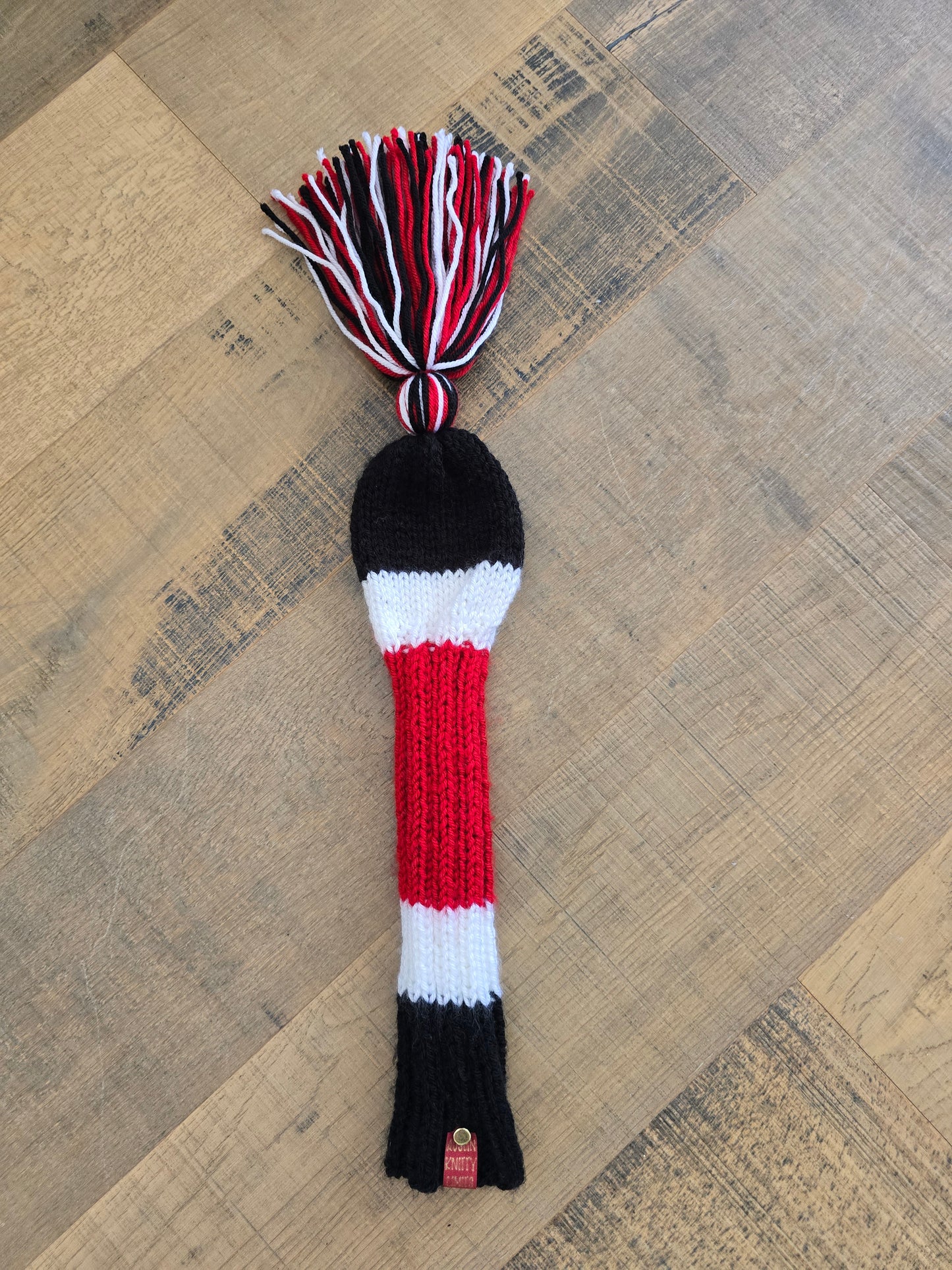 Custom Hand Knit Golf Club Head Cover Retro-Vintage Black, Red & White with Tassel for Fairway Wood for Brad
