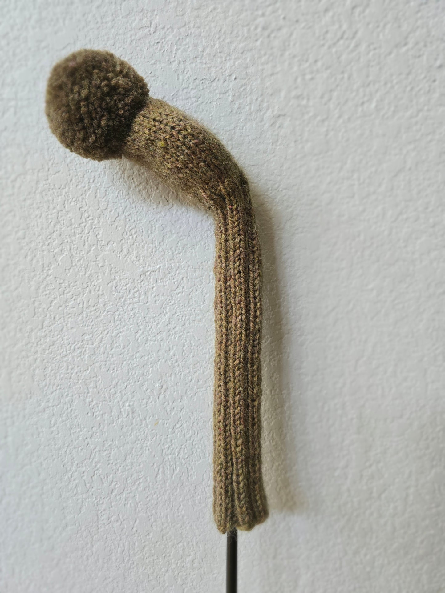 100% Wool Hand Knit Hybrid Golf Club Head Cover Retro-Vintage Olive with Pom Pom