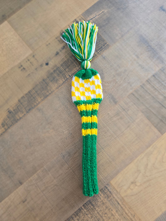 One Hand Knit Golf Club Head Covers Retro-Vintage Green, Yellow & White with Tassel for 5 Wood Custom for Eric