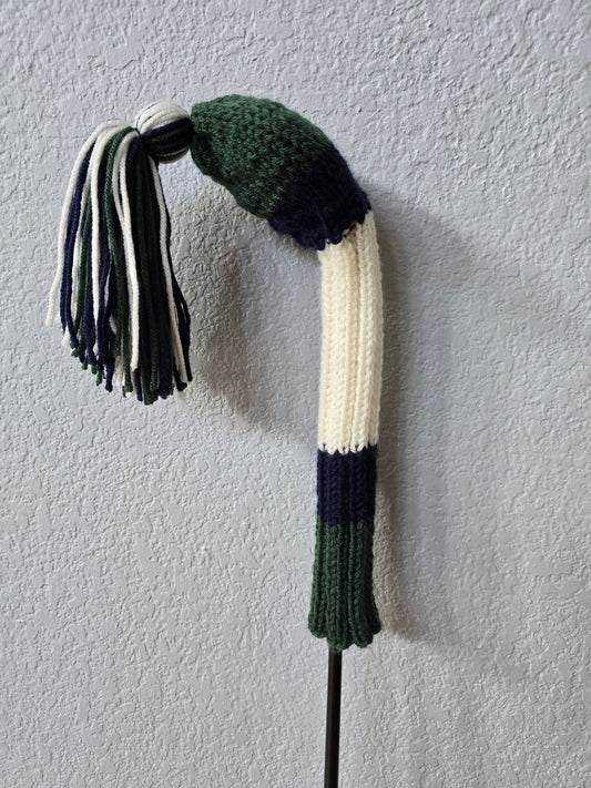 Hand Knit Golf Club Head Covers Retro-Vintage Navy, Green & Ivory Custom Fairway Wood for Shelley