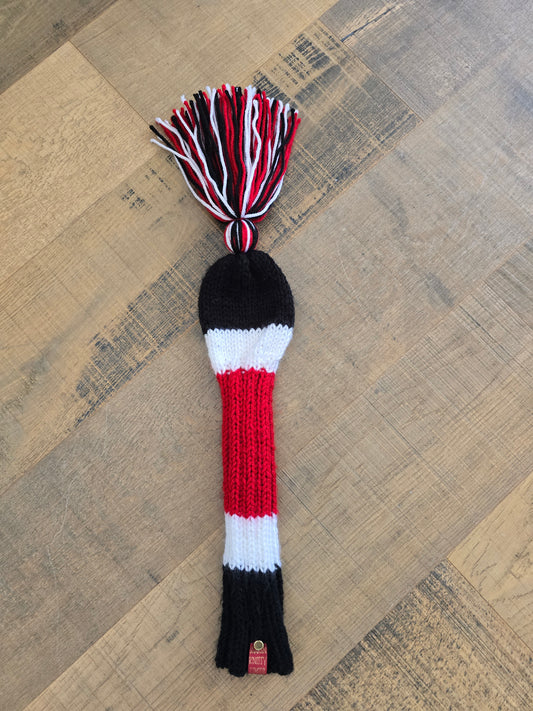 Custom Hand Knit Golf Club Head Cover Retro-Vintage Black, Red & White with Tassel for Fairway Wood for Brad