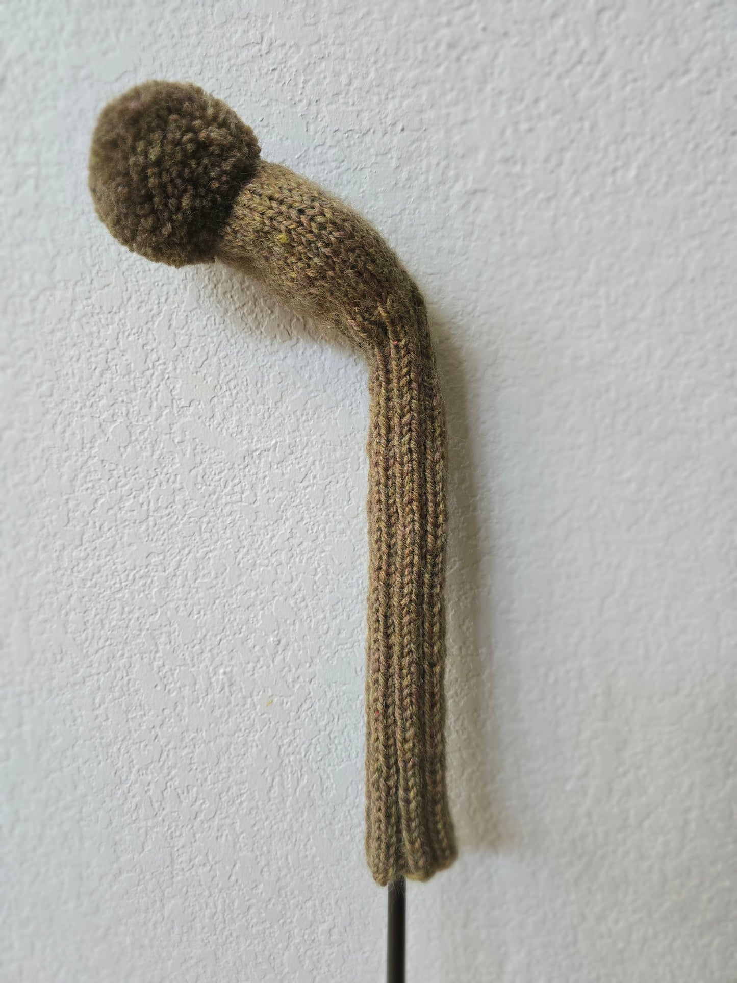 100% Wool Hand Knit Hybrid Golf Club Head Cover Retro-Vintage Olive with Pom Pom