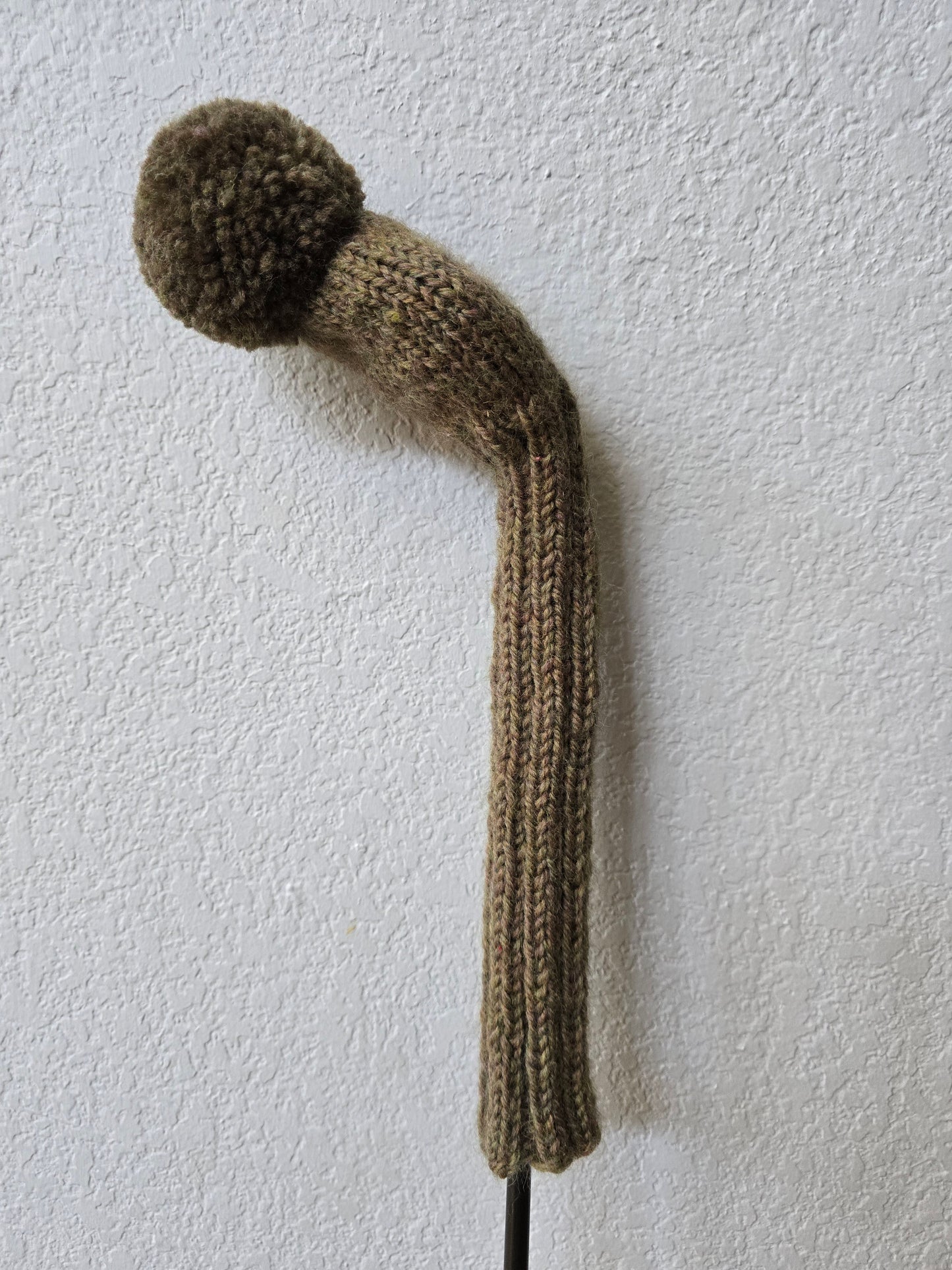 100% Wool Hand Knit Hybrid Golf Club Head Cover Retro-Vintage Olive with Pom Pom