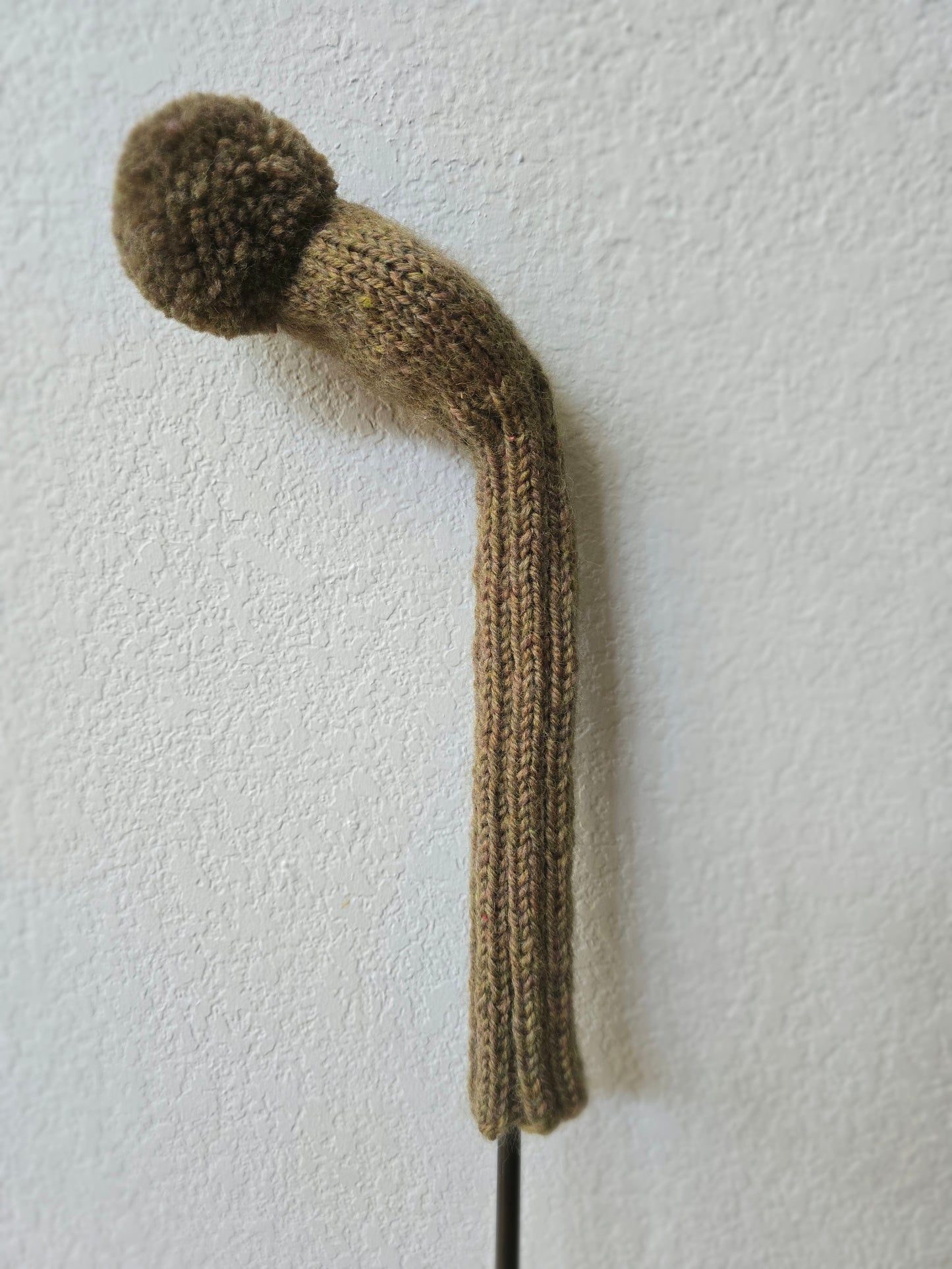 100% Wool Hand Knit Hybrid Golf Club Head Cover Retro-Vintage Olive with Pom Pom