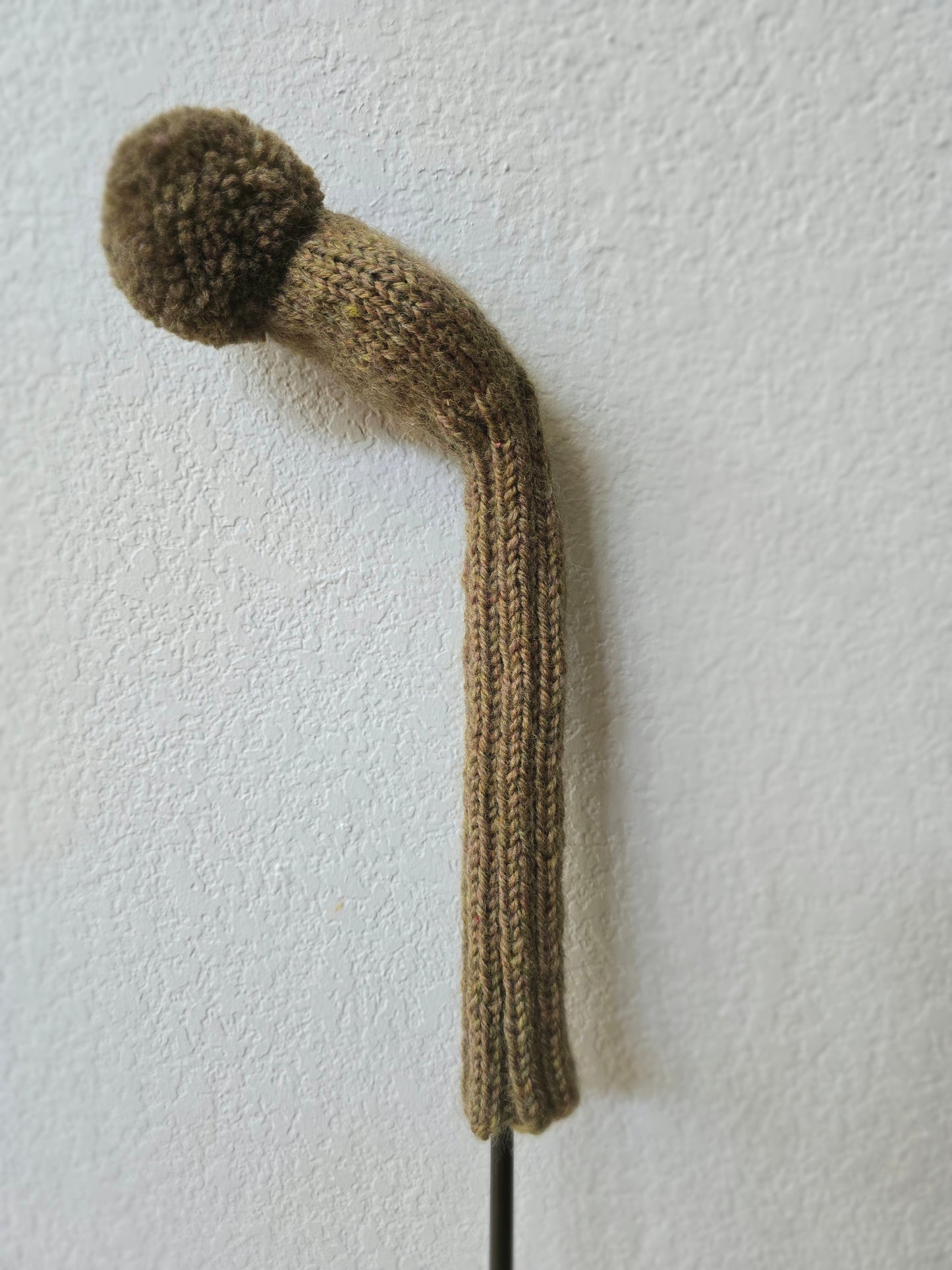 100% Wool Hand Knit Hybrid Golf Club Head Cover Retro-Vintage Olive with Pom Pom