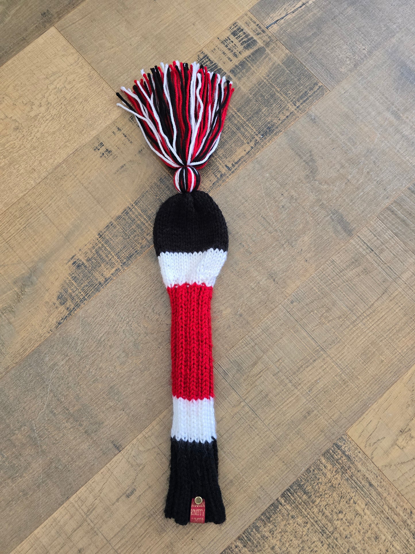 Custom Hand Knit Golf Club Head Cover Retro-Vintage Black, Red & White with Tassel for Fairway Wood for Brad