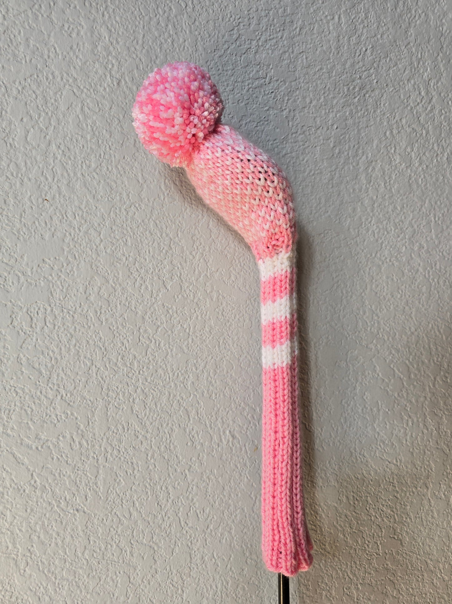 Custom Hand Knit Golf Club Head Cover Retro-Vintage Pink & White with Pom Pom for 5 Wood for Melissa