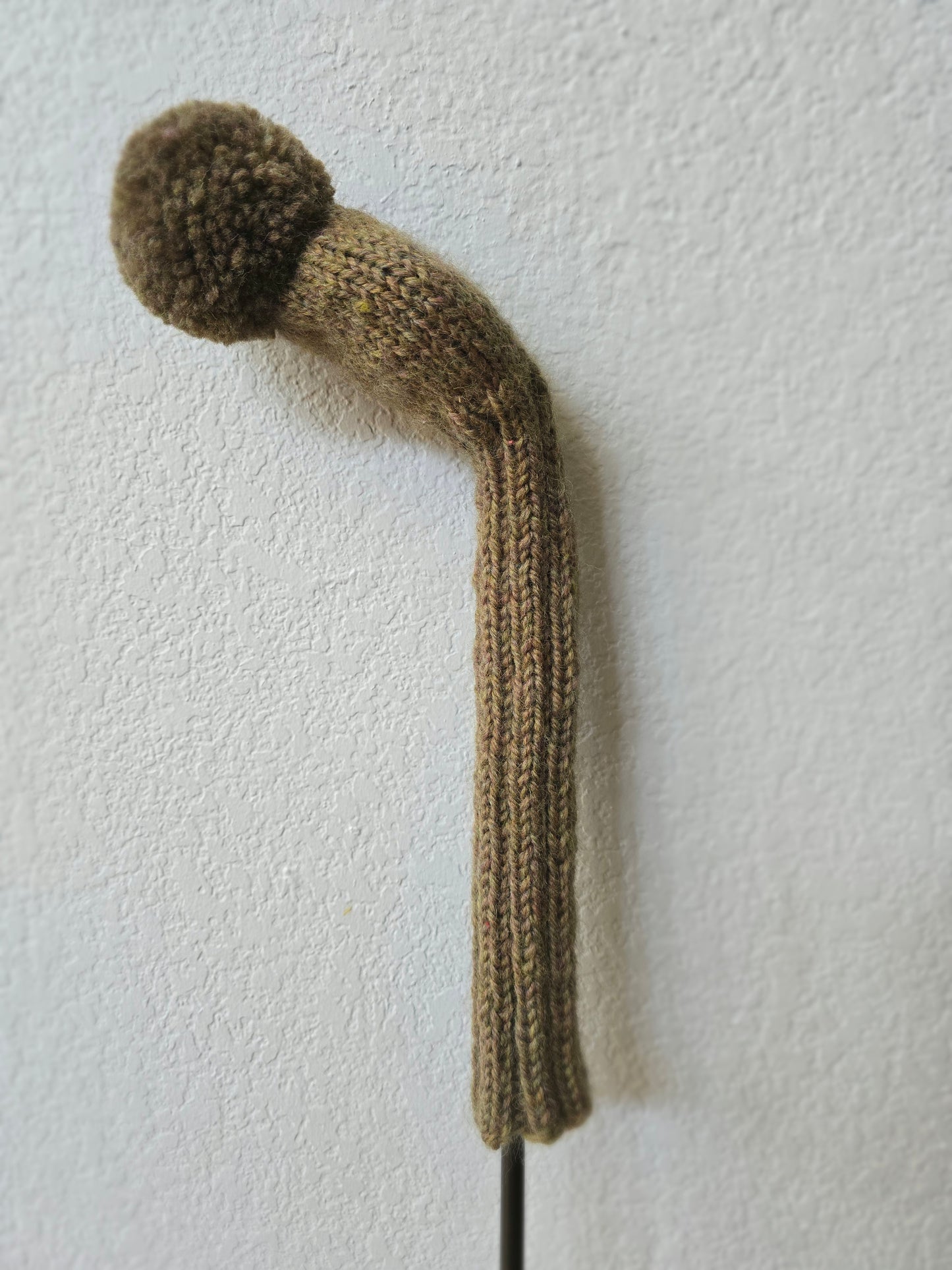 100% Wool Hand Knit Hybrid Golf Club Head Cover Retro-Vintage Olive with Pom Pom
