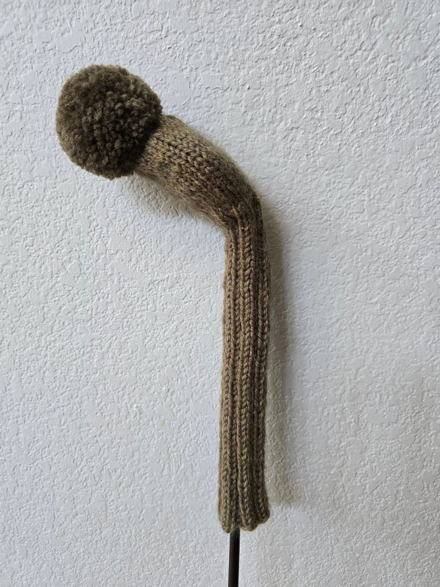 100% Wool Hand Knit Hybrid Golf Club Head Cover Retro-Vintage Olive with Pom Pom