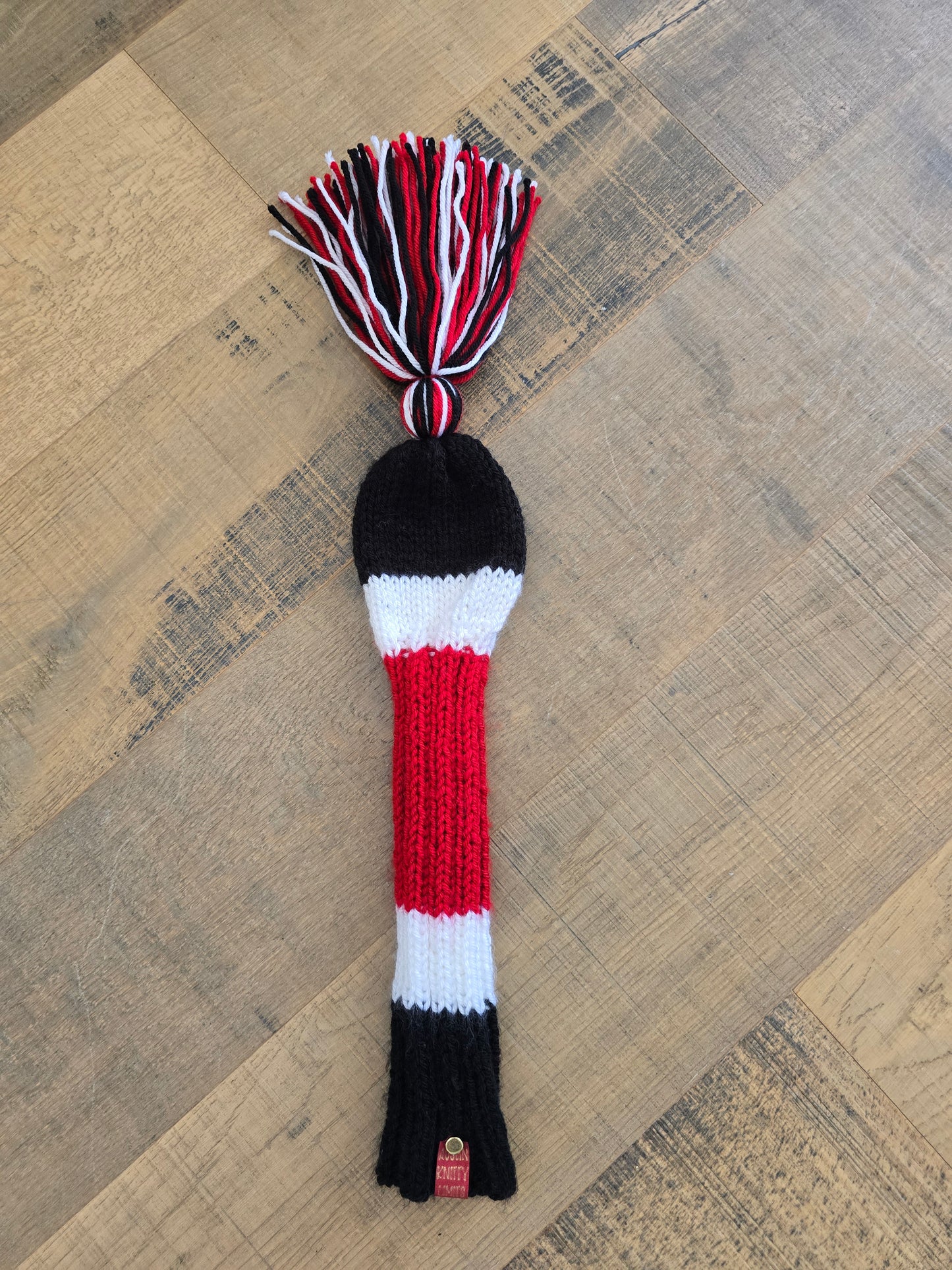 Custom Hand Knit Golf Club Head Cover Retro-Vintage Black, Red & White with Tassel for Fairway Wood for Brad