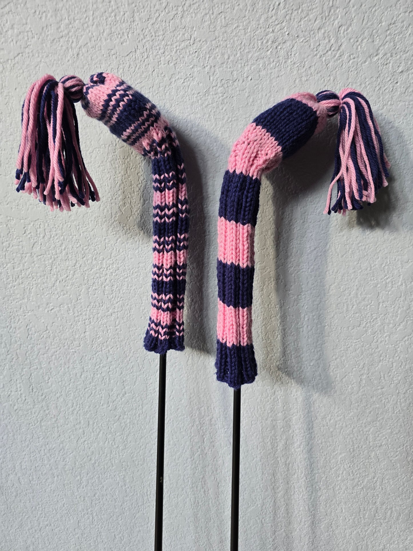 Two 100% Wool Hand Knit Golf Club Head Cover Retro-Vintage Green & Ivory with Tassel for Hybrids
