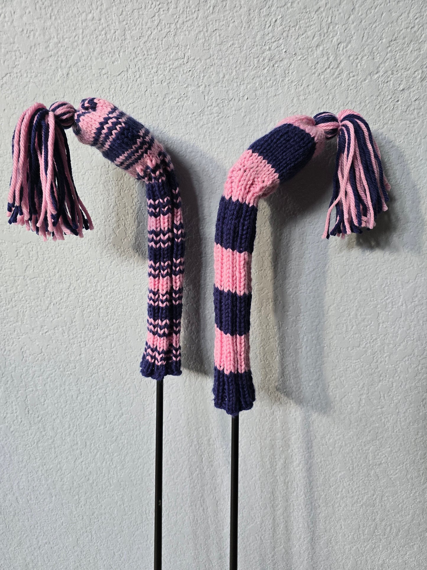 Two 100% Wool Hand Knit Golf Club Head Cover Retro-Vintage Green & Ivory with Tassel for Hybrids