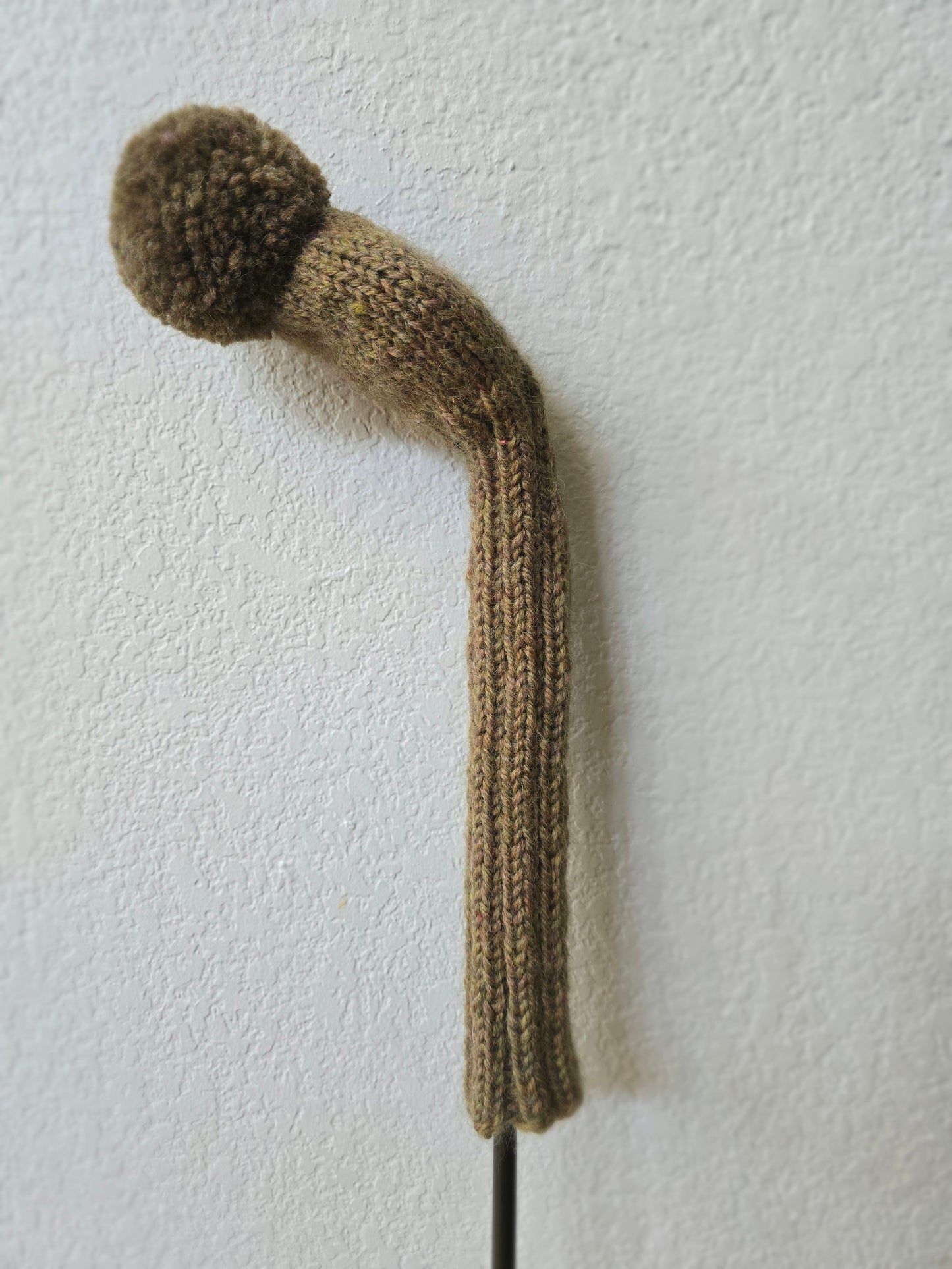 100% Wool Hand Knit Hybrid Golf Club Head Cover Retro-Vintage Olive with Pom Pom